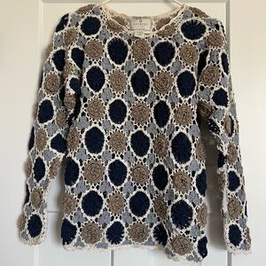 Vintage Express Tricot Hand Knitted Crochet Floral Sweater | Size XS
